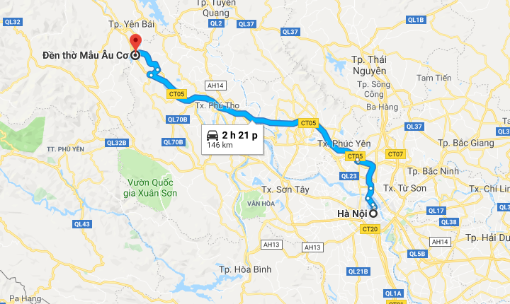 Cung đường đi đền Mẫu Âu Cơ từ Hà Nội Cung đường đi đền Mẫu Âu Cơ từ Hà Nội