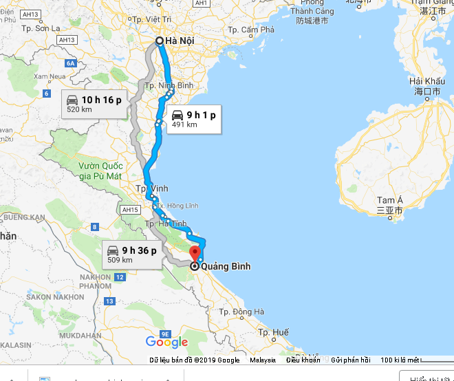 Lộ trình cho thuê xe 45 chỗ đi Quảng Bình từ Hà Nội