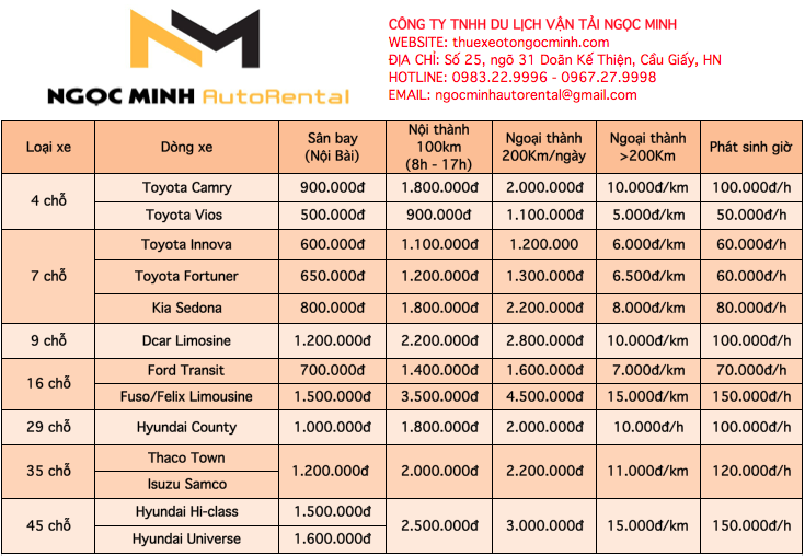 Bảng giá cho thuê xe 4, 7,16, 29, 35, 45, Limousine đời mới đi chùa Thanh Hà Bảng giá cho thuê xe 4, 7,16, 29, 35, 45, Limousine đời mới đi chùa Thanh Hà