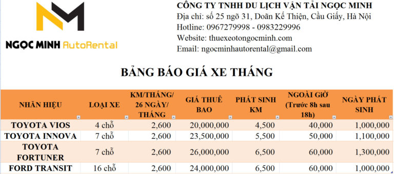 Thuê xe dài hạn với giá rẻ tại Hà Nội